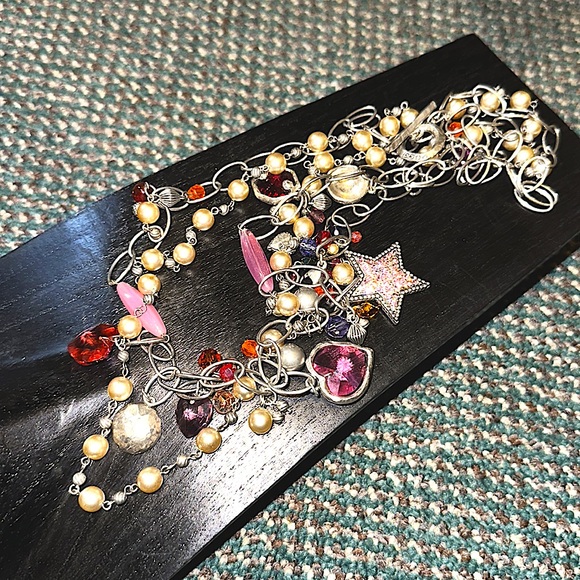 POGGI PARIS Embellished Crystal Gem Layered Charm Necklace - Picture 9 of 9